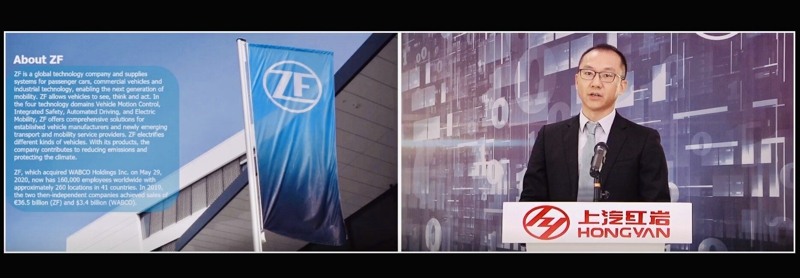 采埃孚商用車技術事業(yè)部銷售與市場大客戶總監(jiān)周偉漢講解，他分享了采埃孚的發(fā)展歷程和未來愿景。